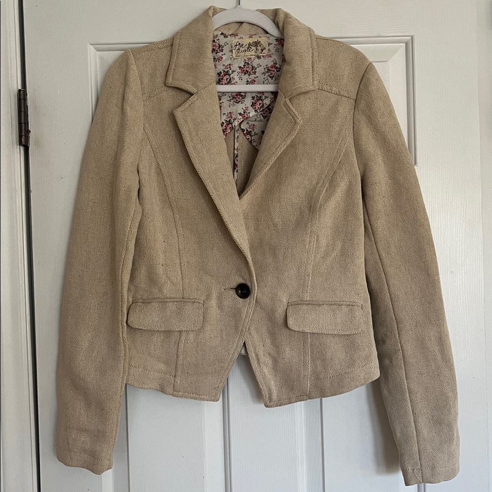 Free People Beige Cropped Blazer Jacket - Picture 2 of 7